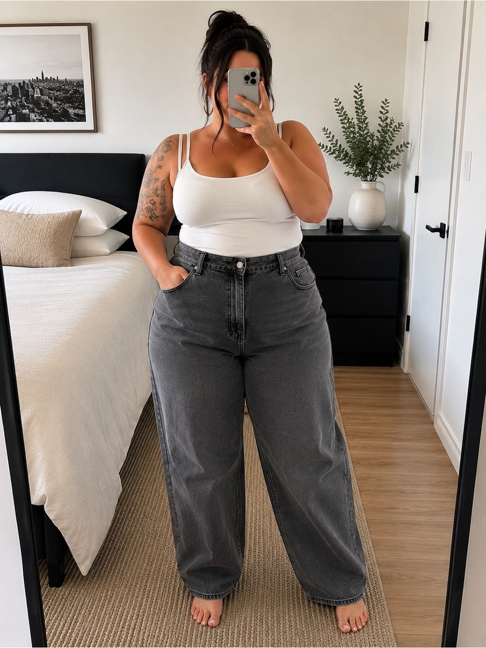 Plus size High-Rise Wide Leg Women's Jeans — Charcoal Gray